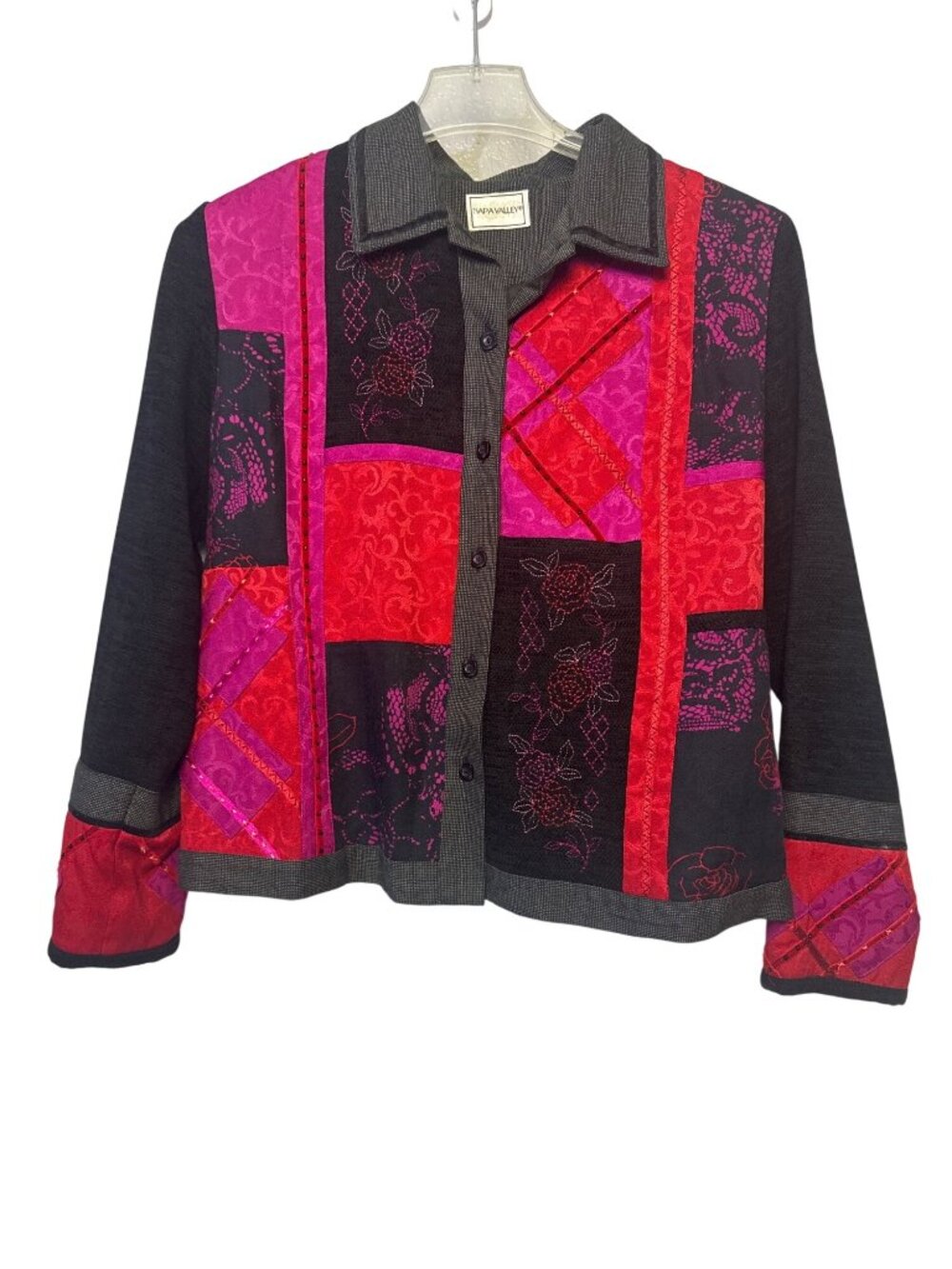 Napa Valley Size Medium Womens Button Down Multicolor Patchwork Jacket  Acrylic